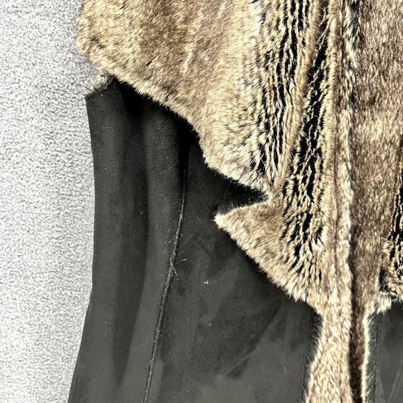 Saks Fifth Avenue Vest Womens Size S/P Black Brown Open Front Faux Fur Suede - Picture 5 of 15
